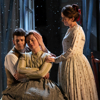 1 Charlotte Badham as Jo, Frederick Jones as Laurie and Harriet Eyley as Beth in Little Women at Opera Holland Park © Ali Wright