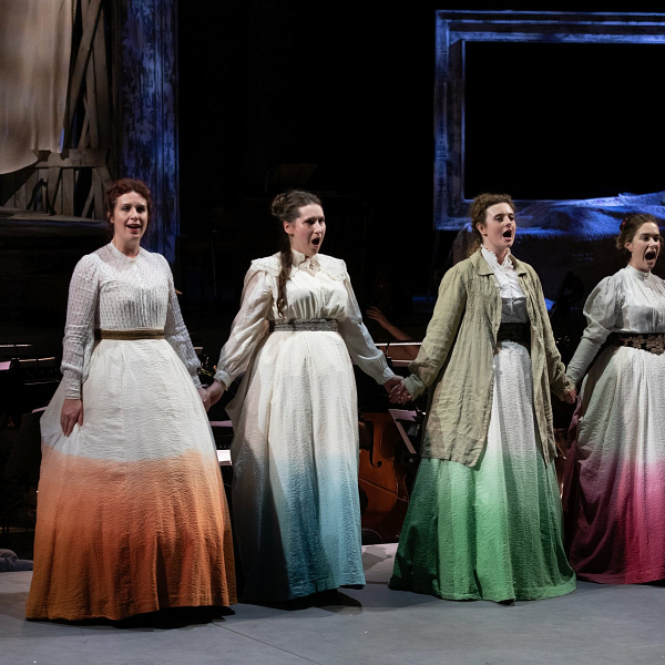 2-Kitty Whately as Meg, Elizabeth Karani as Amy, Charlotte Badham as Jo and Harriet Eyley as Beth in Little Women at Opera Holland Park © Ali Wright