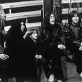 Charlie Watts, Brian Jones, Yoko Ono, Julian Lennon & Eric Clapton on the set of The Rolling Stones' 'Rock 'n' Roll Circus' in 1968