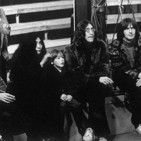 Charlie Watts, Brian Jones, Yoko Ono, Julian Lennon & Eric Clapton on the set of The Rolling Stones' 'Rock 'n' Roll Circus' in 1968